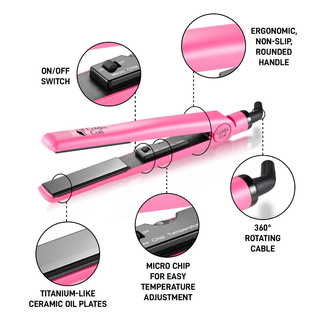 Golden Curl Titanium Straightener The Pink 3 Golden Curl Titanium Straightener The Pink - Afbeelding 3